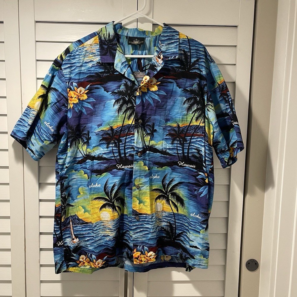 Royal Creations‎ Hawaiian Shirt XXL Made in Hawaii Sunset Palm Print Aloha